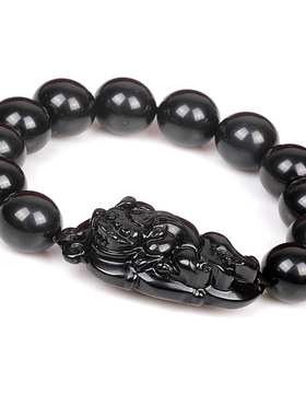 天然黑曜石一夜暴富貔貅手链