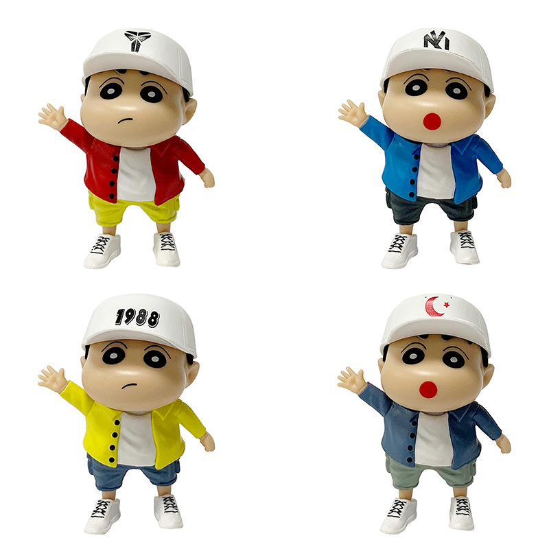 新品4款潮牌蜡笔小新公仔手办模型 潮服戴帽子小新娃娃机扭蛋
