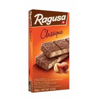 瑞士进口零食品Ragusa Classique榛子果仁夹心牛奶巧克力排块100g