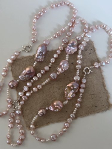 925银法式复古优雅气质款彩系金属光巴洛克珍珠串珠项链