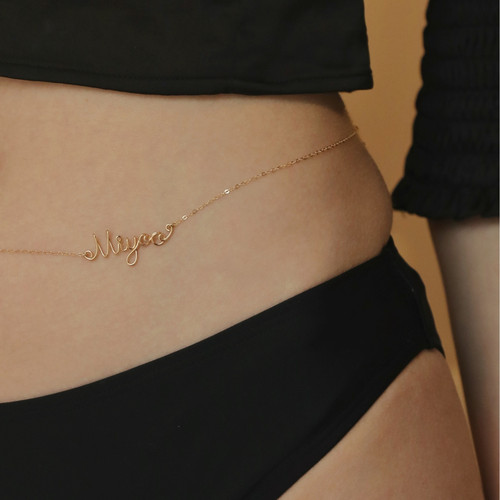 14k注金手工定制名字26字母腰链