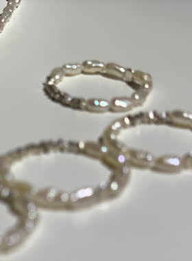 泰国碎银子野生keshi强光炫彩珍珠拼接ins冷淡风个性百搭小戒指女