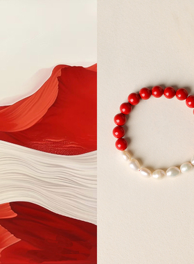 天然原矿朱砂手串珍珠手链红砂淡水巴洛克异形不规则女新中式国风