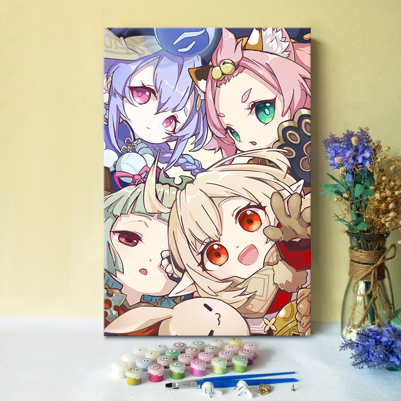 动漫人物休闲手绘凝光 钟离插画涂鸦diy数字油画送朋友游戏挂画