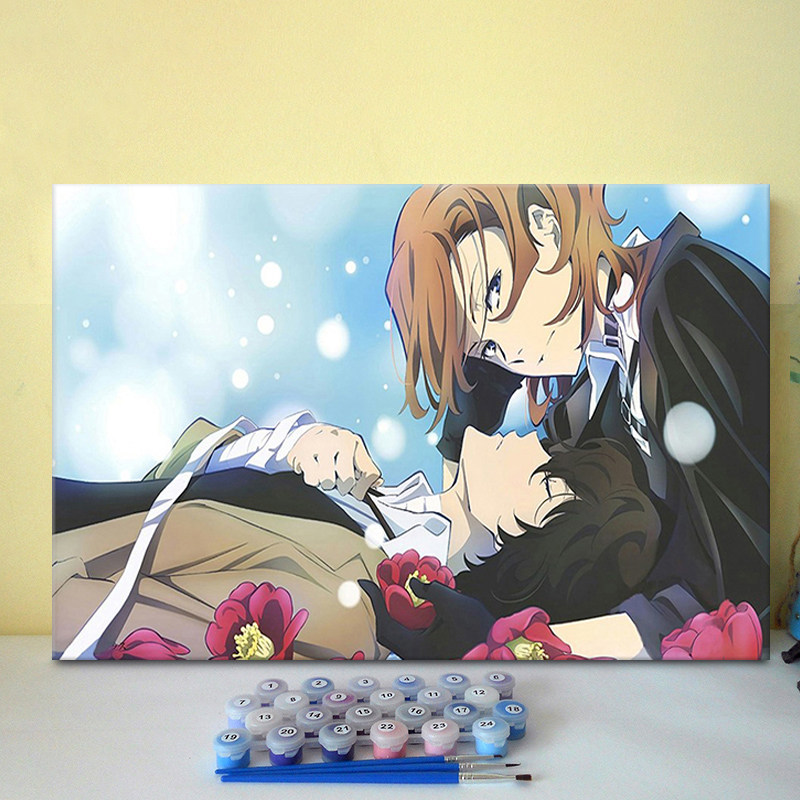 学生手绘填色动漫卧室挂画diy数字油彩画 文豪野犬太宰治中原中也