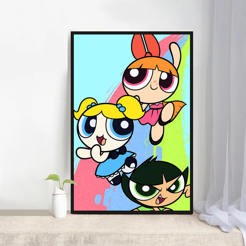 数字油画diy卡通动漫飞天小女警人物图案涂鸦手绘打发时间休闲