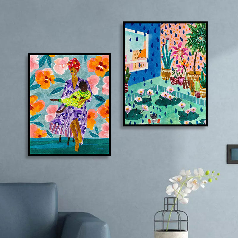 ins现代简约手绘涂鸦diy数字油画古埃及女子日常风景植物花卉插画