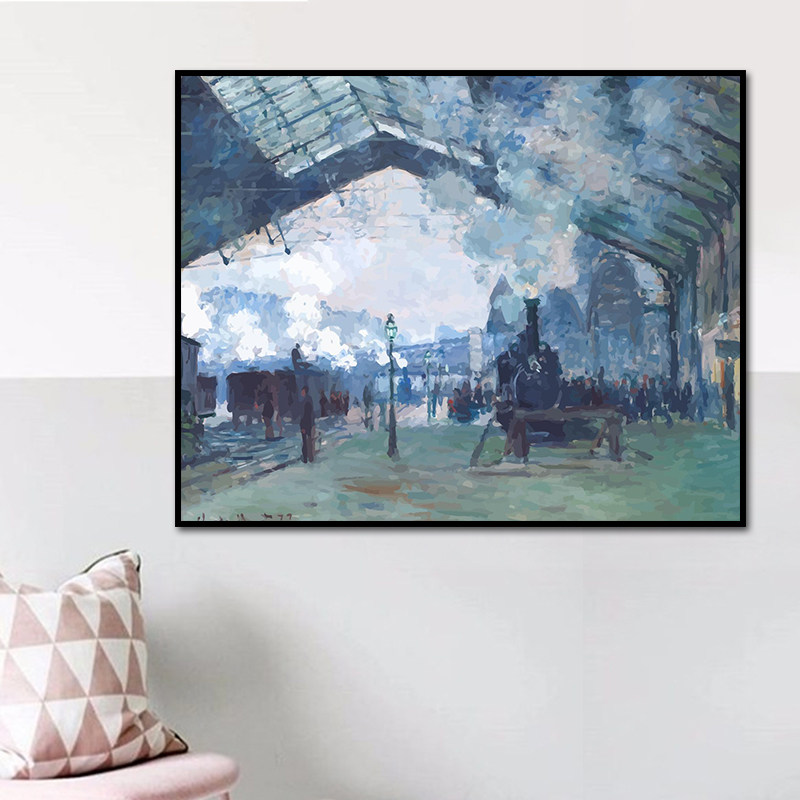减压色彩填色画莫奈数字油画diy风景城市手绘丙烯画客厅装饰挂画