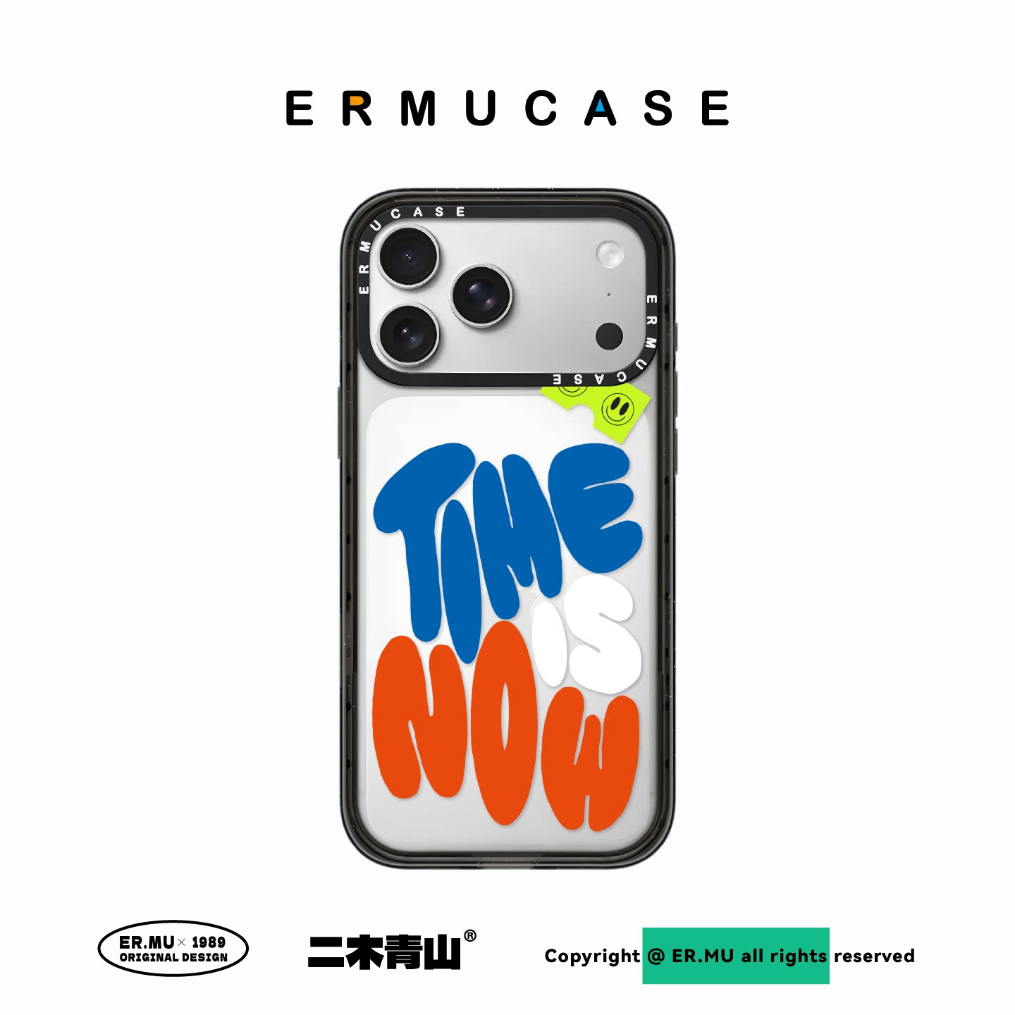 适用于苹果iPhone17ProMax手机壳磁吸防摔TPU透明黑框硬壳原创撞色字母TIME IS NOW男女款ins高颜值ERMUCASE