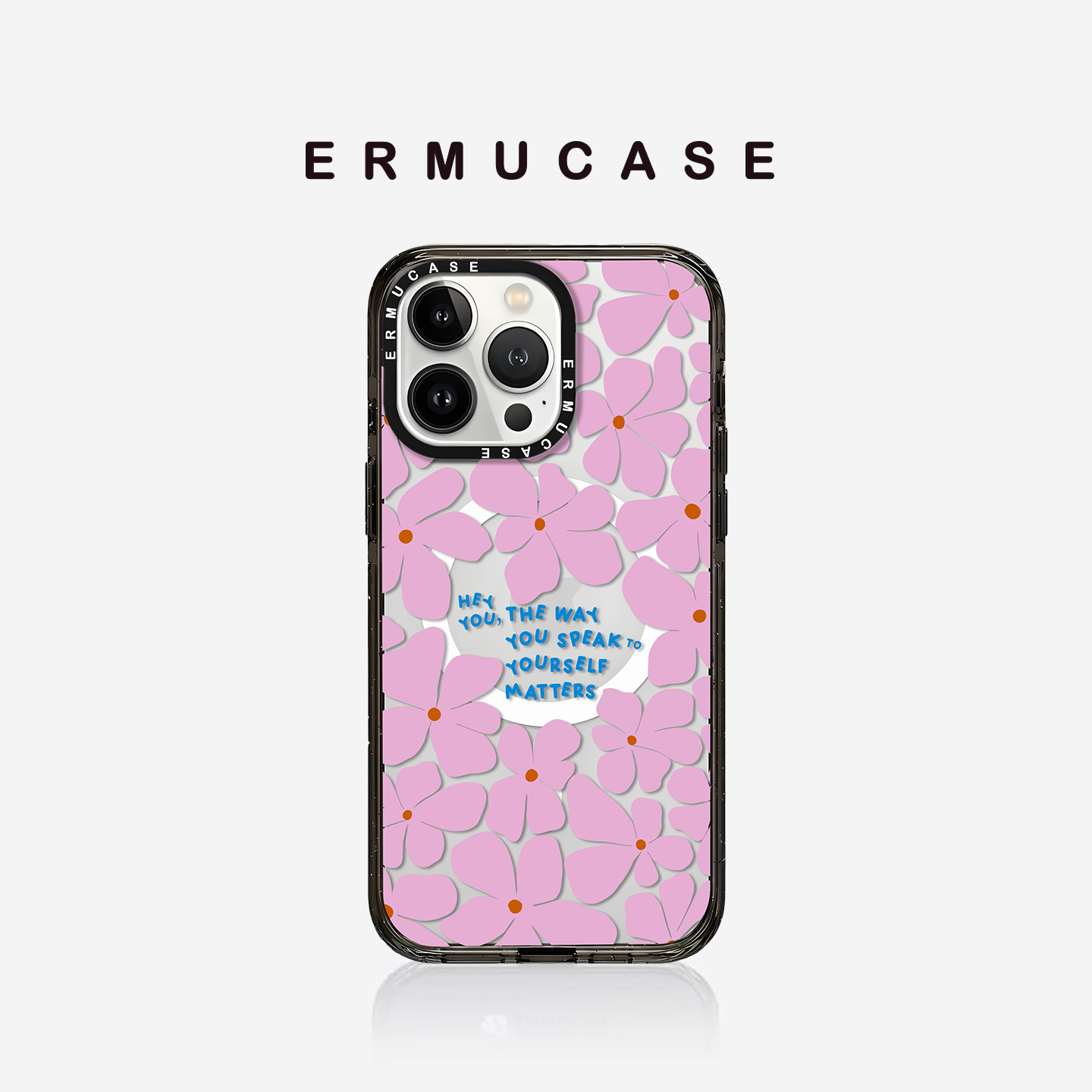 ERMUCASE二木青山原创设计《花语心声》适用于苹果iPhone16ProMax/15Pro/14ProMax/13Pro透明黑边手机壳高级