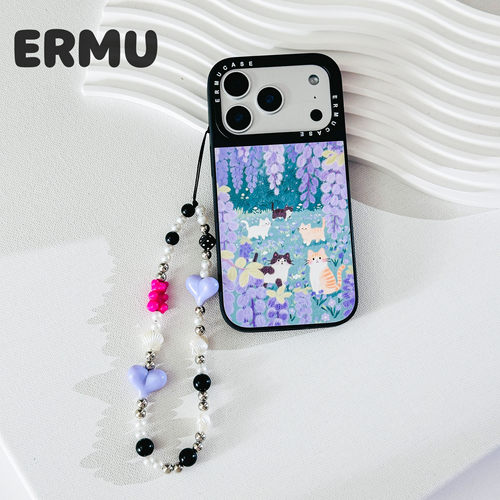 (15～17 Series)ERMUCASE 花丛里的小奶猫 适用于苹果iPhone17ProMax/17Pro/16ProMax/16Pro/黑框磁吸手机壳