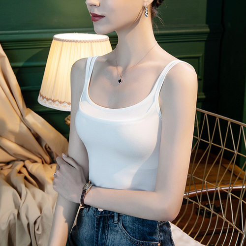 夏季莫代尔假两件美背吊带背心