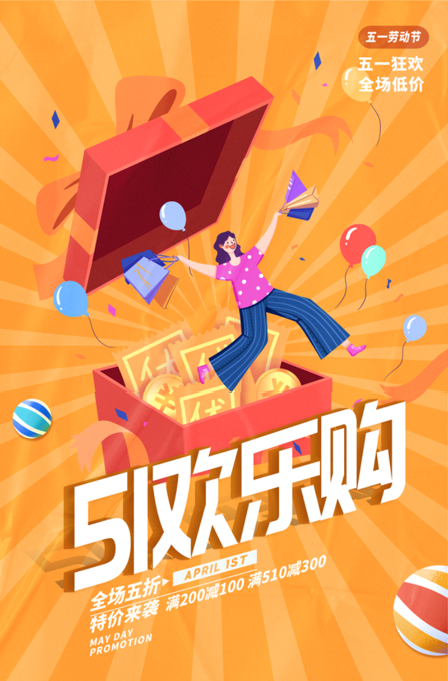 五一劳动节促销活动海报灯布kt板定制