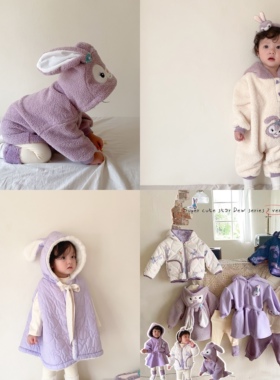 【清仓】女童套装紫色兔子合集女童卫衣宝宝婴儿衣服加绒韩版童装