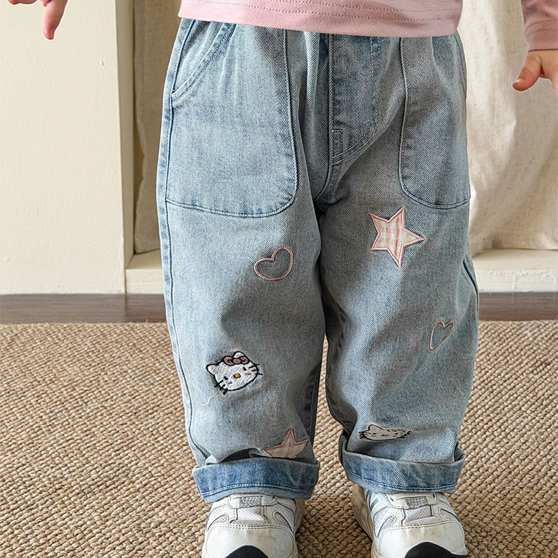2026新款女童卡通刺绣牛仔裤韩版宽松洋气小童休闲直筒长裤春季,童装/婴儿装/亲子装,裤子,淘宝优惠券,粉丝福利购,淘宝优惠卷