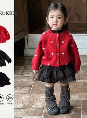 2025秋冬韩版婴幼儿女幼童红色针织毛衣外套长袖打底衫蛋糕裙洋气