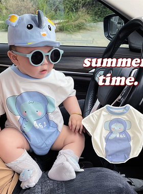 【清仓】婴儿衣服蓝色大象可爱卡通三角包屁哈衣爬服连体衣