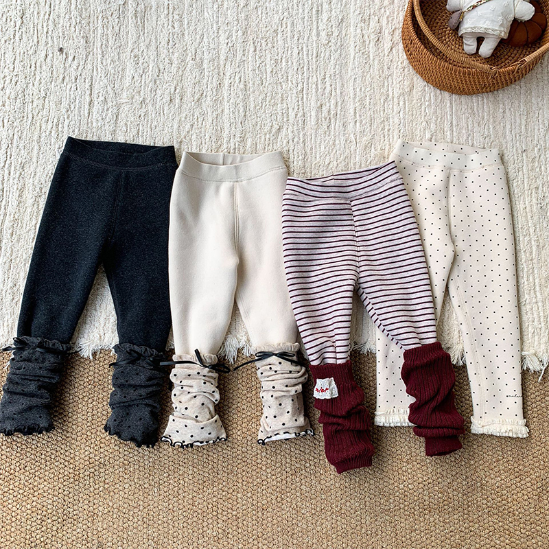 2025新款冬装洋气加绒加厚女童打底裤保暖翻边小腿套百搭袜套长裤