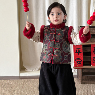 冬季新款男童拜年套装加厚洋气新中式儿童外套灯笼裤婴儿男宝衣服