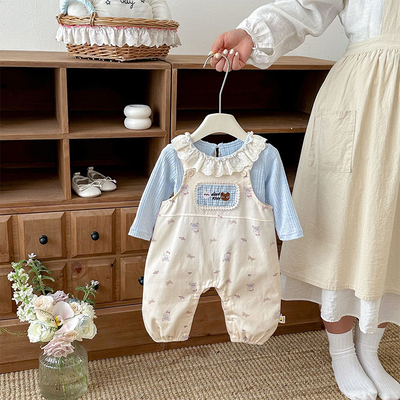 韩版洋气春装女宝宝背带裤两件套