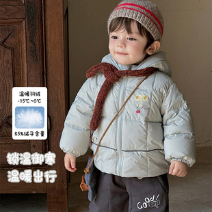 男童羽绒服2025新款冬季男宝白鸭绒连帽外套婴幼儿A类深灰棉裤