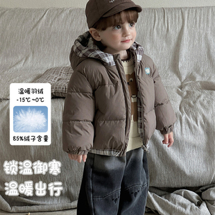 婴幼童两面穿羽绒服帅气冬季新款男宝卡通连帽外套加厚保暖外出衣