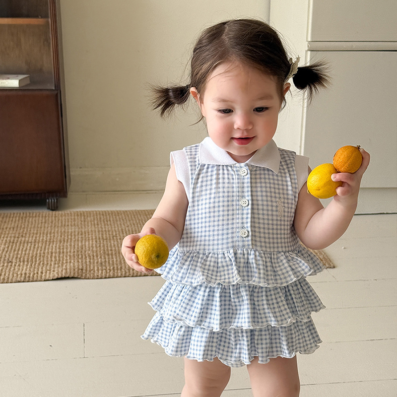 2025夏季婴儿女童格子无袖连衣裙女宝宝可爱包屁裙韩版甜美背心裙