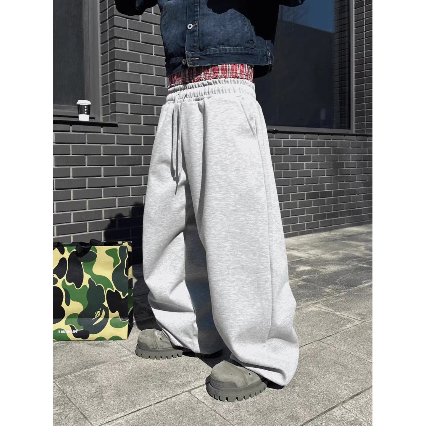 韩国东大门代购街头潮流个性格纹拼接男女款春季运动休闲裤卫裤