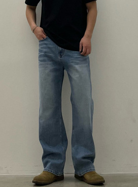 ANAN韩国东大门代购SLOWER睡醒复古宽松直筒裤显瘦时尚百搭长裤男