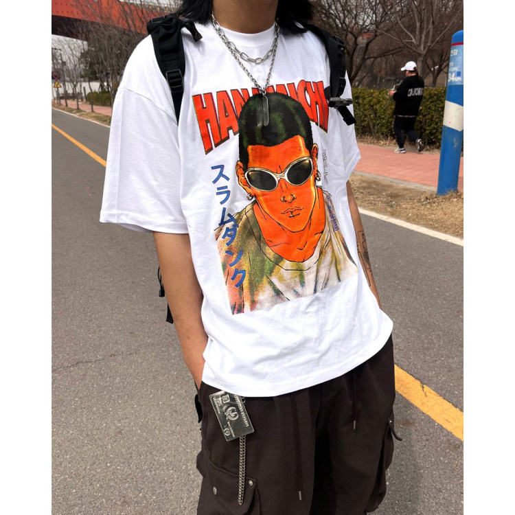 韩国东大门代购日系复古卡通篮球漫画人物痞帅休闲短袖T恤男女款
