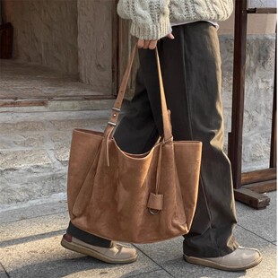 韩国代购翻毛麂皮绒大容量托特包百搭秋冬通勤百搭单肩背包复古