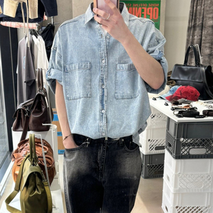 牛仔衬衫 潮流雪花纹双口袋短袖 男 OWN高品时尚 ANAN韩国东大门代购