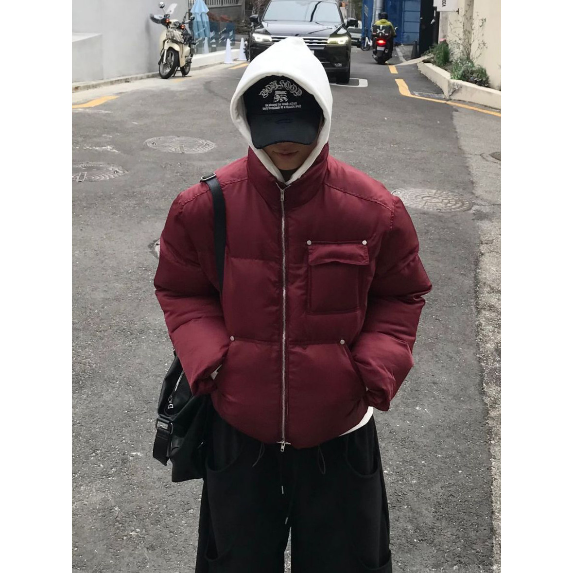 韩国东大门代购冬季铆钉口袋短款防风休闲立领棉服夹克外套男女款