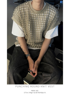 韩国男装东大门ins风粗针宽松休闲无袖针织衫T恤男士马甲夏季新款