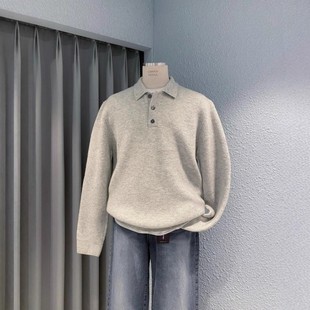 韩国东大门代购LOGAN高档时尚山羊绒混纺翻领半系扣针织衫男毛衣