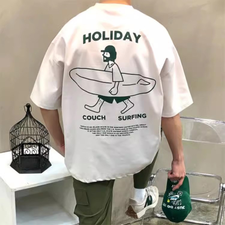 国内现货！代购男装夏季holiday漫画人像度假冲浪阔版短袖T恤衫