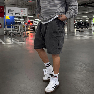 阔腿弧形气球休闲短裤 水洗复古工装 男 vintage时尚 韩国东大门代购