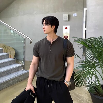 韩国代购男装高品精工短袖针织衫