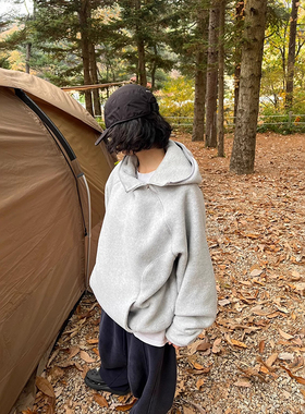 韩国男装代购直播Woogie高品摇粒绒厚款插肩拉链设计立领连帽卫衣