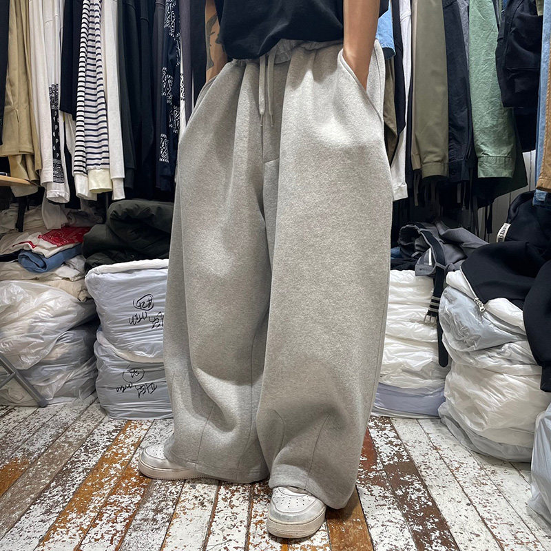 ANAN韩国东大门代购松紧腰宽松卫裤系带男女款阔腿直筒时尚长裤子