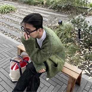 蓬松针织开衫 毛绒质感厚款 男毛衣外套 own直播时尚 韩国东大门代购