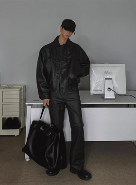 国内现货！代购重工allblack暗黑色涂层小众街头修身喇叭休闲裤男