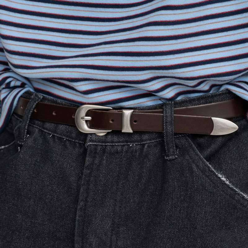 韩国东大门代购时尚复古重工金属卡扣窄款细腰带男女同款百搭皮带