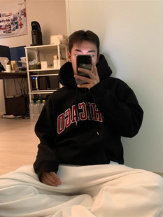 ANAN韩国男装代购学院风经典美式Chicago运动休闲加绒连帽卫衣冬