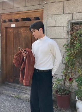 韩国东大门代购I'll stage直播高领亲肤弹力打底针织长袖T恤衫男