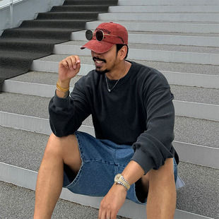 韩国东大门代购12Gauge春季新款前短后长侧开叉圆领阔版卫衣男