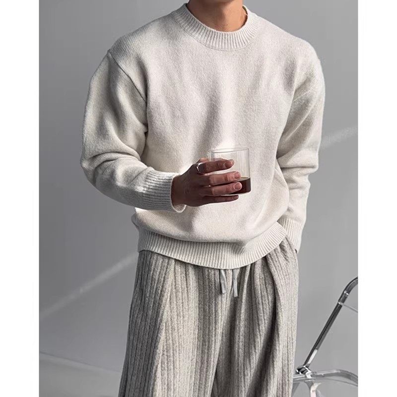 韩国东大门代购秋冬时尚糖果色多色简约圆领针织衫男套头休闲毛衣