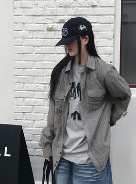 韩国代购轻薄亚麻长袖衬衫男女款