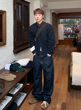 ANAN韩国东大门代购NOMADE秋季时尚福利复古丹宁原色直筒牛仔裤男