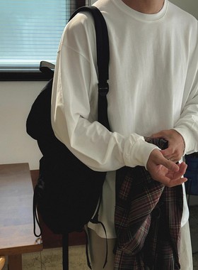 韩国代购男装SLOWER直播百货级高品阔版圆领秋季束口长袖T恤衫男